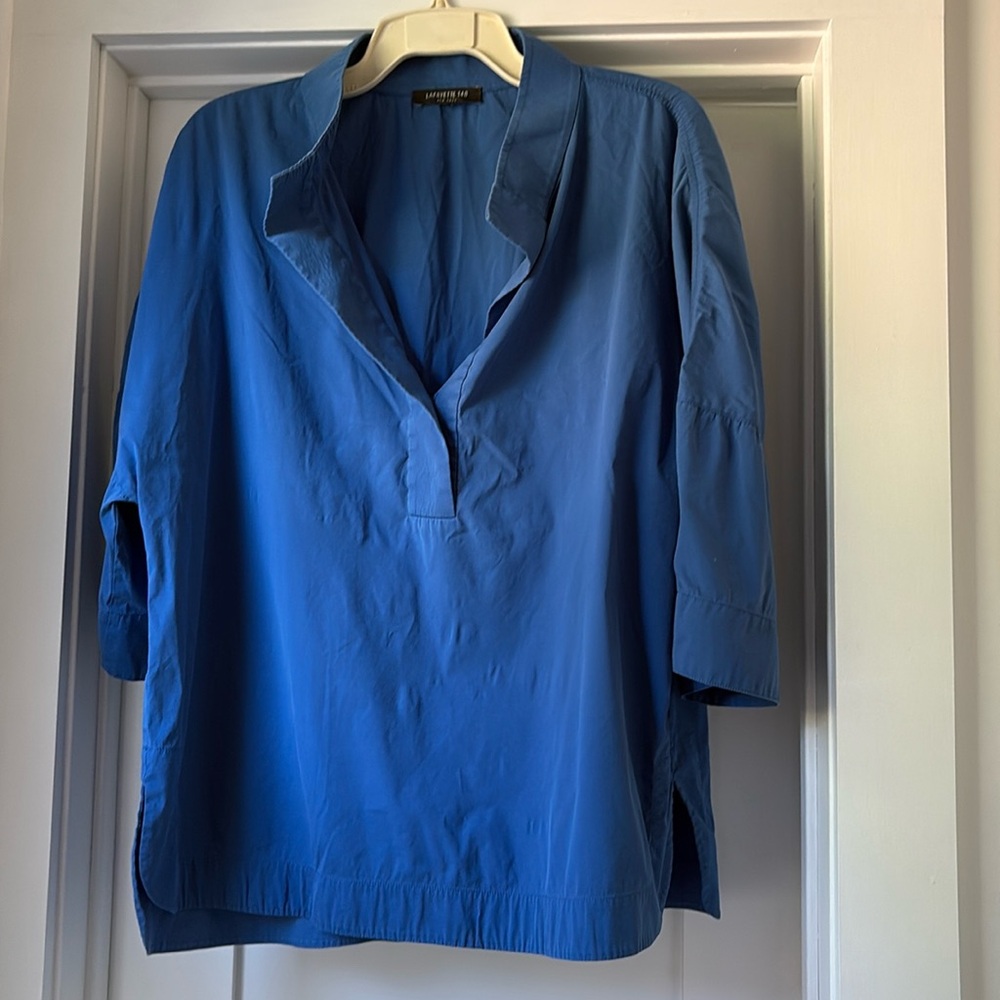 Lafayette 148 Size XL 3/4 Long Sleeve Button Up Cobalt Blue front placket top-